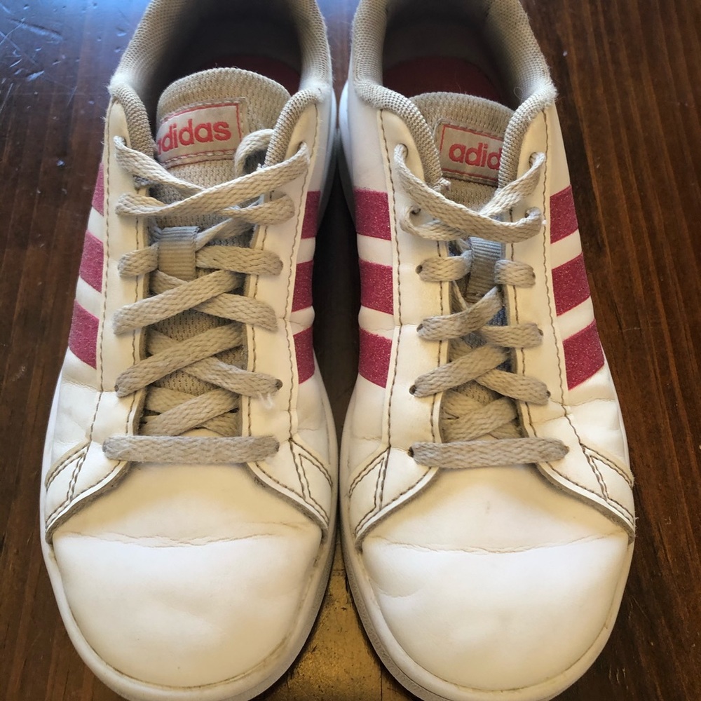 Adidas Girls’ Shoes with Pink Glitter Stripes